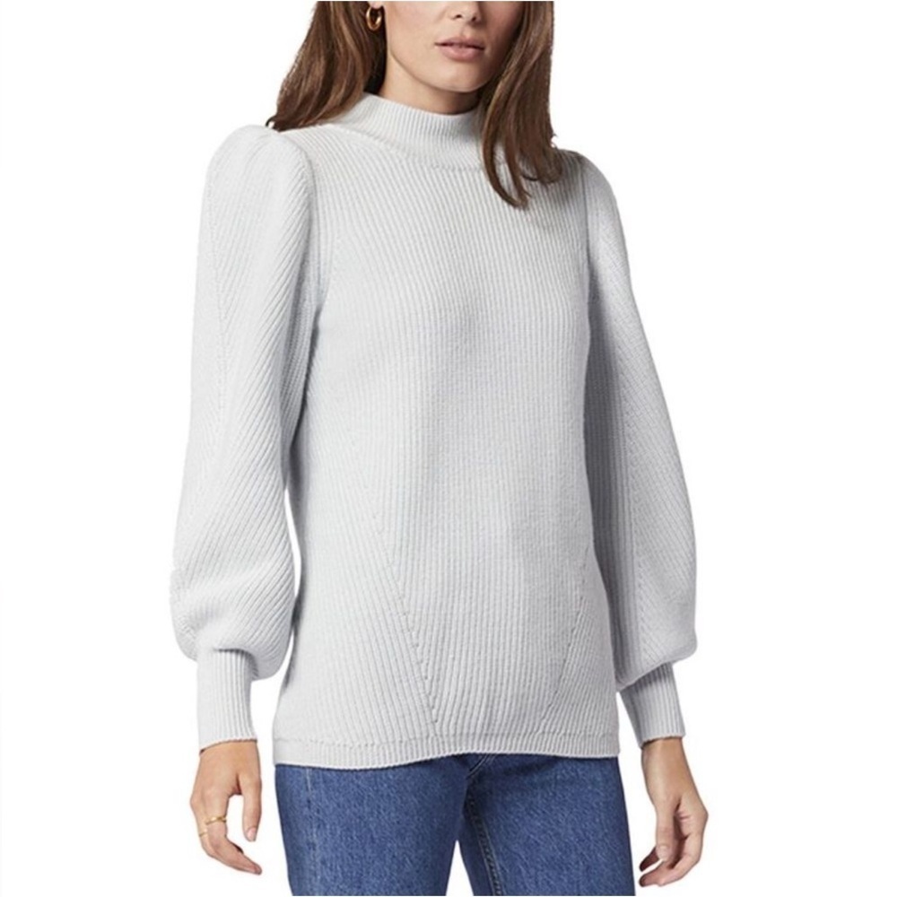 Joie Tandou Mockneck Wool Ballad Blue Bishop Sleeve Pullover Cozy Sweater XS NWT